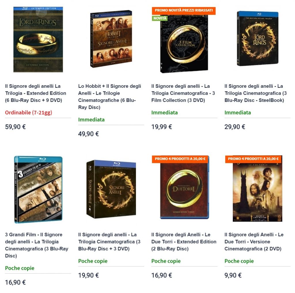 vendita DVD, Blu-Ray, 4K e UHD: Il Signore degli anelli - La  Trilogia Cinematografica (3 Blu-Ray Disc + 3 DVD)